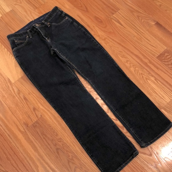 30. Dark Jeans by Wrangler Size 7 8 Straight Leg Q Baby No Gap Waist Mid Rise - Picture 3 of 9